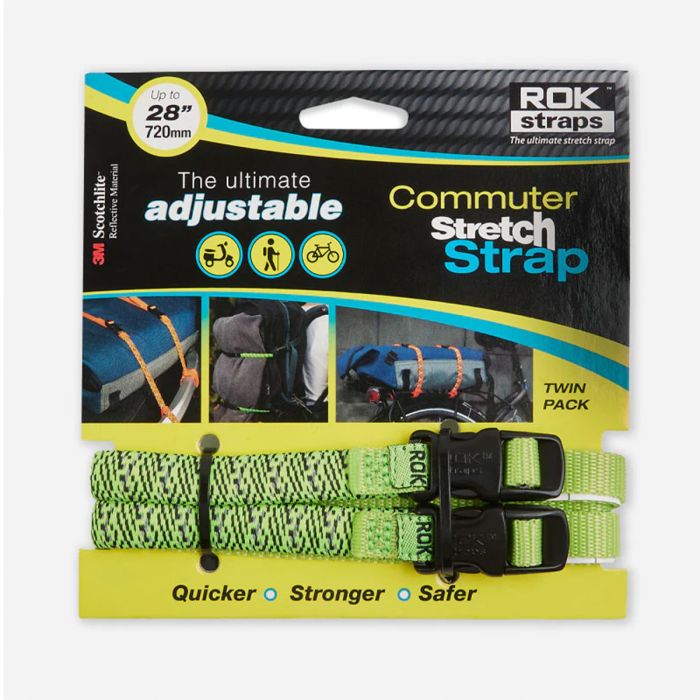 ROK Straps Commuter Adjustable Reflective Luggage Straps 2 Pack - Green - 28"