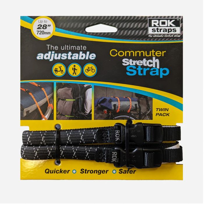 ROK Straps Commuter Adjustable Reflective Luggage Straps 2 Pack - Black - 28"