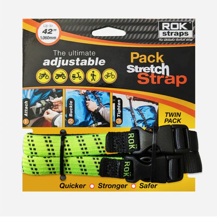 ROK Straps Pack Strap Adjustable Reflective Luggage Straps 2 Pack -  Black/Blue/Green - 42 - Padgett's Motorcycles
